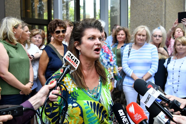 Julie Davis speaking outside court.