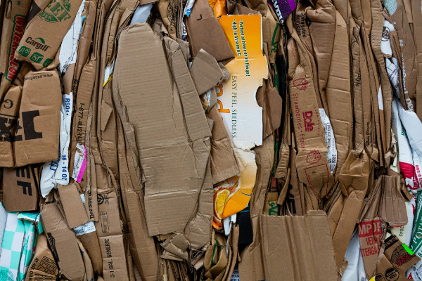 A bail of crushed cardboard.